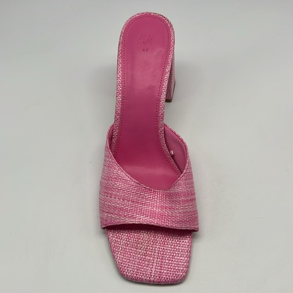 H&M - Pink Open Toe Straw Like Lightweight Slip On Heeled Sandal Size 40 - Picture 3 of 14